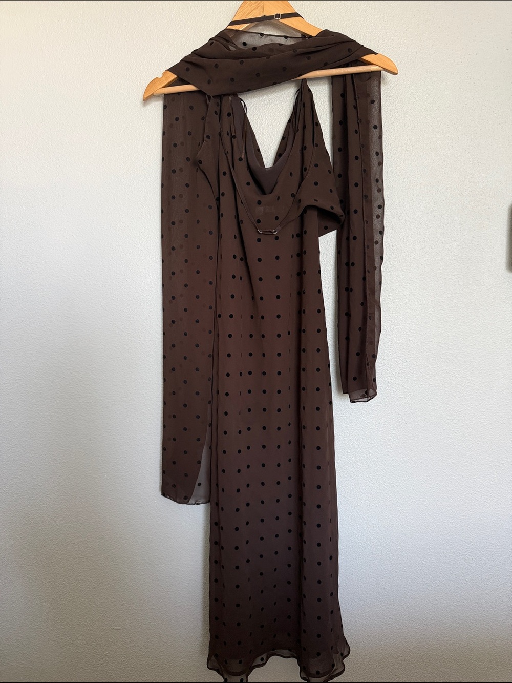Zara Polka Dot Scarf Maxi Dress Size Small - Picture 5 of 5